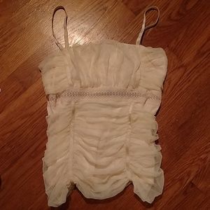 NEW! Cache chiffon & lace white runched fitted top